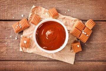 Sweet melted caramel and caramel candies