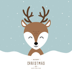 Christmas reindeer cute character vector snowy winter background