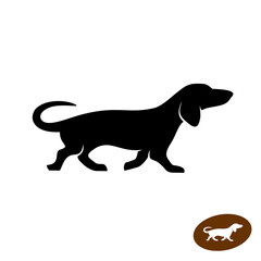 Dachshund dog running vector silhouette. Shortlegged badger dog symbol.