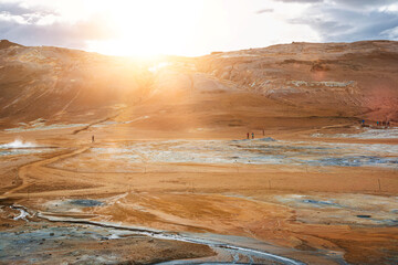 the Namafjall sulfur fields in the volcanic landscape of Hverir in Iceland