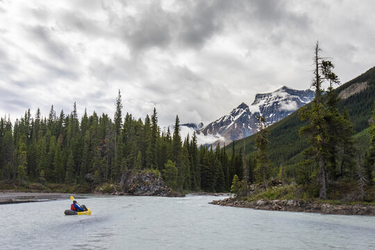 Packrafting in the rocky mountains, Banff National Park.