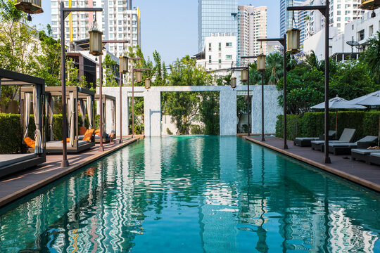 swimming pool at luxury condominium in Bangkok