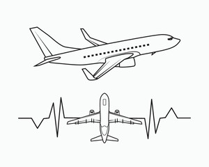 Naklejka na ściany i meble Airplane Heartbeat, Pilot plane heartbeat, Heartbeat with an airplane, Airplane Heartbeat illustration, Airplane Heartbeat symbol