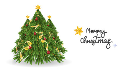 Christmas Holiday ,Christmas tree with Merry Christmas Calligraphy on isolated white background 