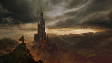 Naklejka premium Fantasy castle landscape - digital illustration