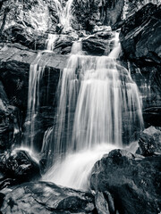 Black and White View of Bamni Waterfalls at Purulia, West Bengal. Slow Shutter speed is used.