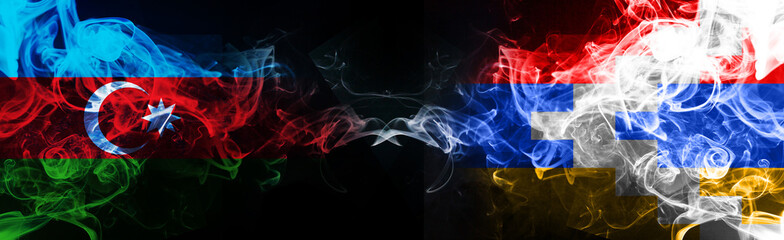 Armenia flag in smoke. The concept of an armed conflict. Smoke texture.