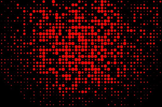 rectangular grid design by different diameter dark red halftone dot patterns on jet black background