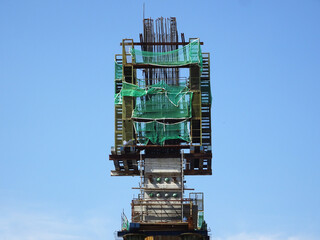 SHAH ALAM, MALAYSIA -AUGUST 6, 2020: Temporary staircase and scaffolding are used in the...