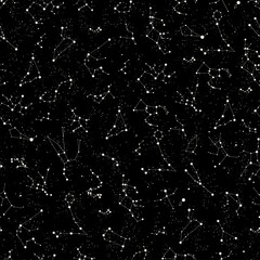 star constellation zodiac space seamless vector pattern - obrazy, fototapety, plakaty