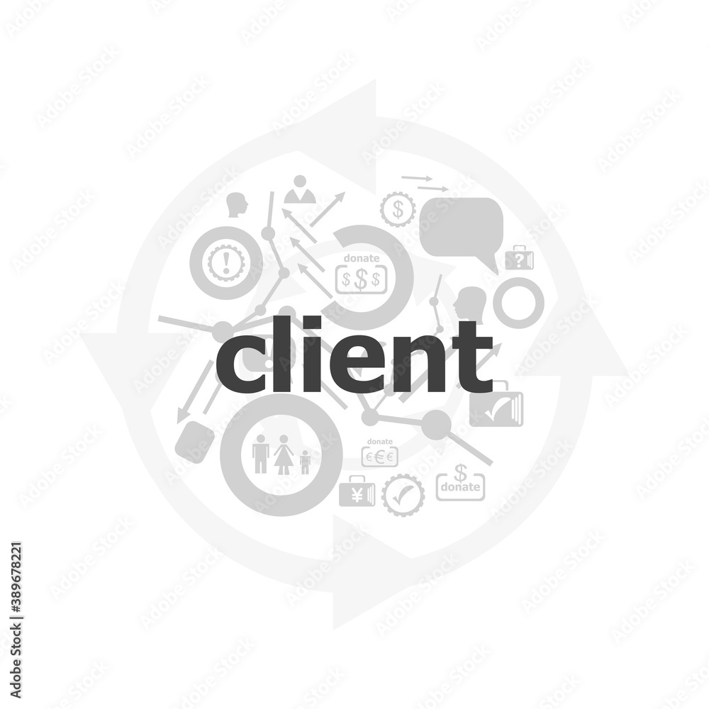 Poster text client on digital background. information concept . icon and button set