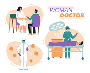 Vector illustration of female doctors and nurses