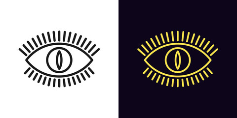 Outline devil eye icon with editable stroke. Linear eye sign with monster iris, evil vision