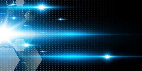 Obraz premium Beautiful technology wave background with blue light digital effect abstract concept.
