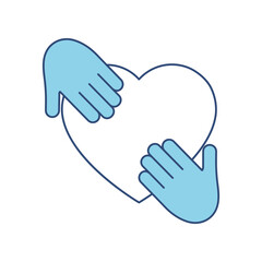 Heart blue silhouette icon on the hand isolated on the white background. Voluntary symbol illustration. 