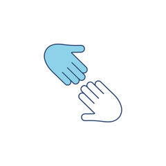 Two outstretched hands icon. Blue arms outline. Help and teamwork concept vector illustration. Voluntary, charity, donation symbol.