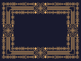 Obraz premium Christmas frame in art deco style with snowflakes. Line art vintage linear border. Design a template for invitations, leaflets and greeting cards. The style of the 1920s - 1930s. Vector illustration