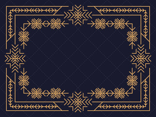 Christmas frame in art deco style with snowflakes. Line art vintage linear border. Design a template for invitations, leaflets and greeting cards. The style of the 1920s - 1930s. Vector illustration