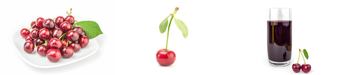 Collection of Ripe cherry on a white background clipping path