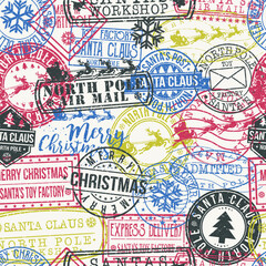 Santa Claus North Pole Stamp Pattern. Quality Original Seal Design Vector. Art Label Set.