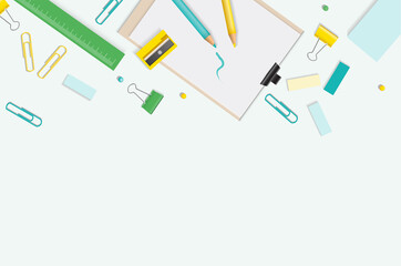 Creative, fashionable, minimalistic, school or office workspace. Flat lay. vector design EPS10.