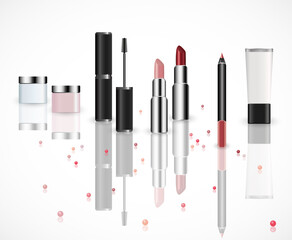 Makeup kit, cosmetics icons, vector set