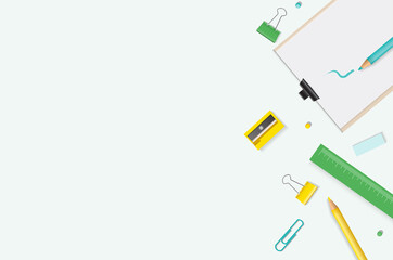 Creative, fashionable, minimalistic, school or office workspace. Flat lay. vector design EPS10.