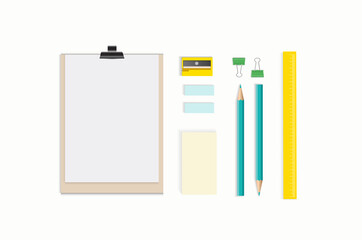 Creative, fashionable, minimalistic, school or office workspace. Flat lay. vector design EPS10.