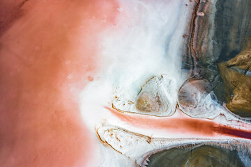 Pink lake on the Crimean Peninsula taken during the day from a quadrocopter