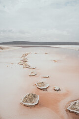 Pink lake on the Crimean Peninsula taken during the day from a quadrocopter
