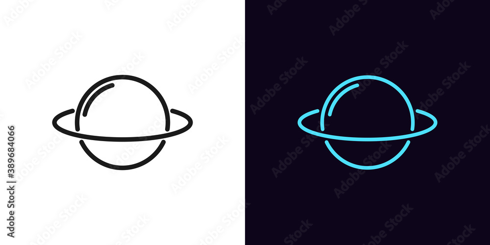 Poster outline planet icon with editable stroke. linear planet sign with ring, saturn