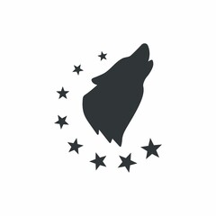 Fototapeta premium Black and white illustration of a wolf, stars on a white background. Vector illustration for logo, emblems, stickers. Logo on a sports theme.