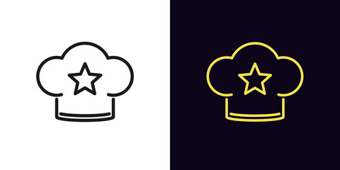 Outline chef hat, icon with editable stroke. Linear chef cap with star, bakery rating