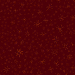 Naklejka na ściany i meble Hand Drawn red Snowflakes Christmas Seamless Patte