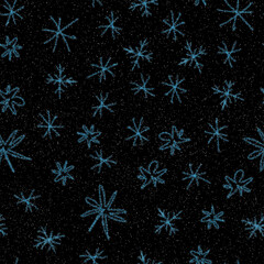 Naklejka na ściany i meble Hand Drawn white Snowflakes Christmas Seamless Pat