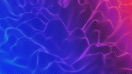 Digital landscape with mountains or clouds made of triangular line grid
