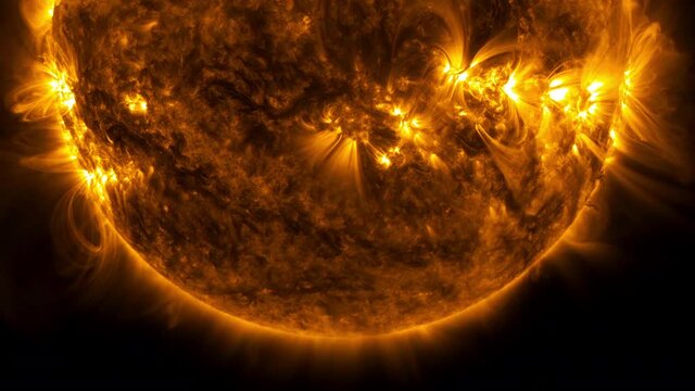 A close-up view of the Solar flares on the surface of the sun - (Some elements furnished by NASA)