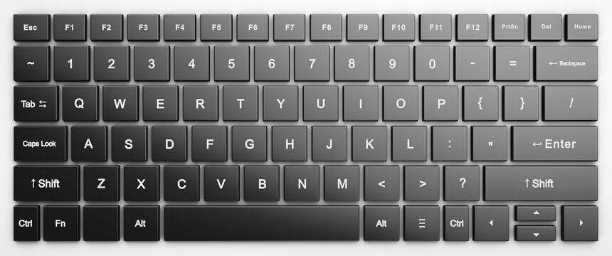Simple computer keyboard full frame. Dark keys in a white case.