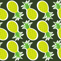 Exotic fruits, hand drawn overlapping background. Colorful tropical wallpaper vector. Seamless pattern with pineapples. Decorative colored illustration, good for printing