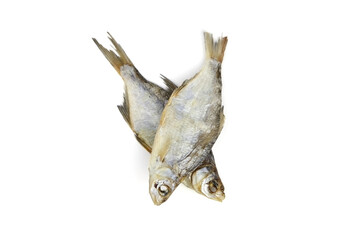 Two dry fish isolated on white background.