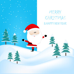 Merry Christmas. Happy Christmas companions. Santa Claus and Christmas snow scene.