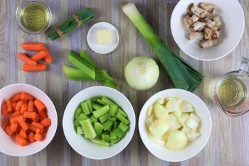 Mise en place for a Veggie stock