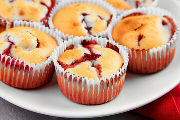 Healthy dessert - strawberry muffins on white plate