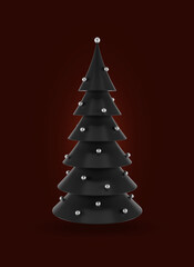 Abstract simple black Christmas tree 3d illustration background