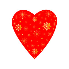 Vector illustration of heart in snowflakes isolated on white background.