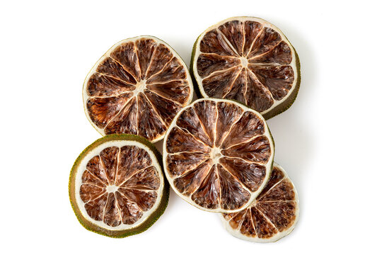 Dried Lime Citrus Slice On White Background