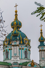 Obraz premium Baroque Saint Andrew's Church (or Cathedral of St. Andrew, 1754) located in city centre at Andriyivskyy Descent (Podil neighborhood) in Kyiv, Ukraine.
