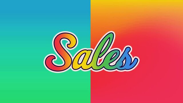 Animation of retro sales rainbow text over green and orange background