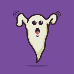 Illustration vector graphic of creepy ghost. Purple background. Fit for halloween greeting card and trick or treat party invitation design.