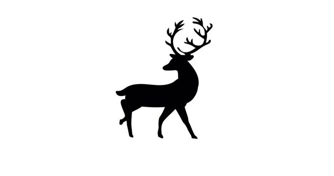 Animation of black silhouette of reindeer walking on white background
